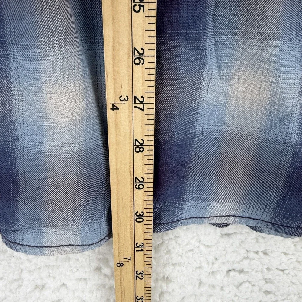 Original‎ Penguin Shirt Mens 2XL Blue Plaid Long Sleeve Button Up Slim Flannel